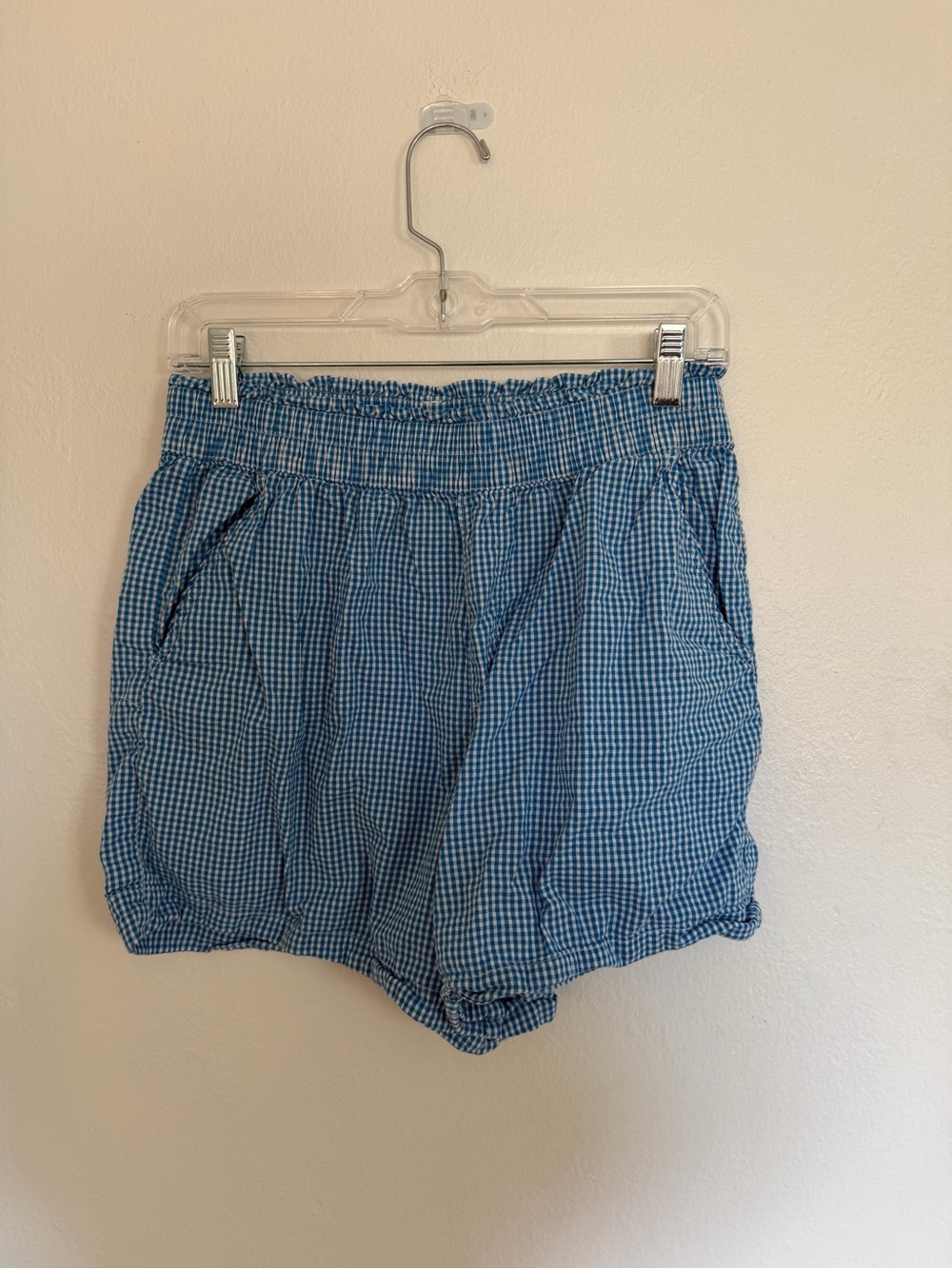 aerie Blue Gingham High-Waist Shorts